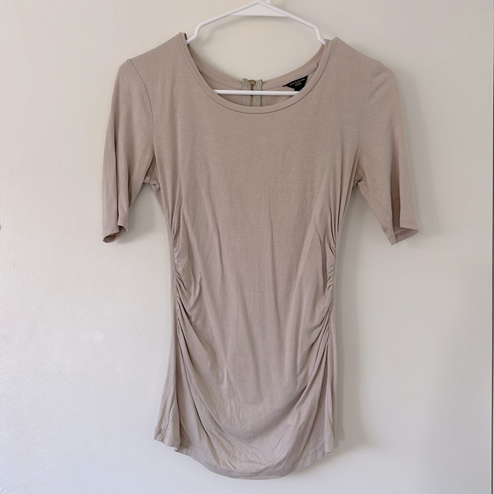 ANN TAYLOR Petite | Ruched 3/4 Sleeve Cream Top